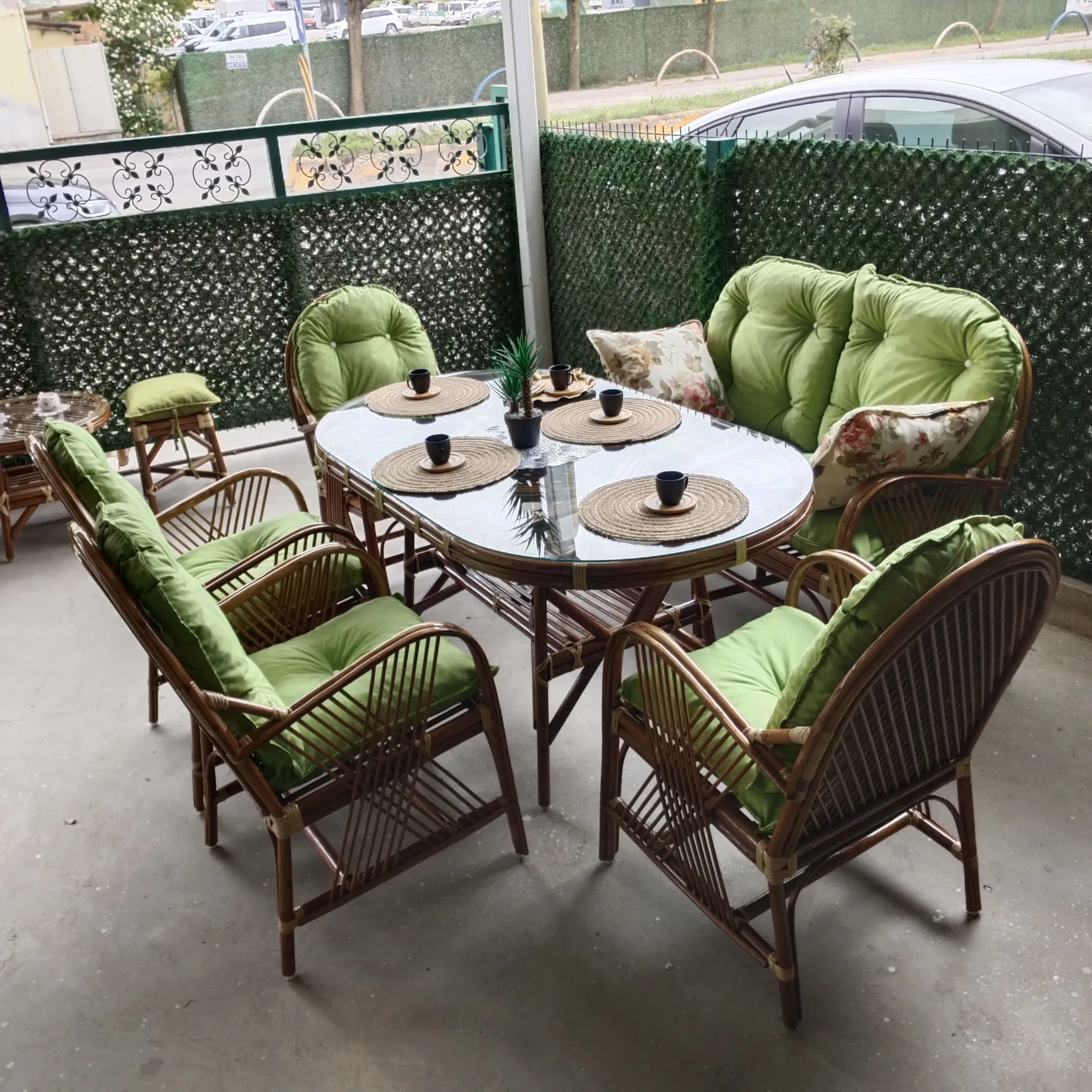 Begonya Bambu Balkon Bahçe Mobilyası 6 Kişilik 