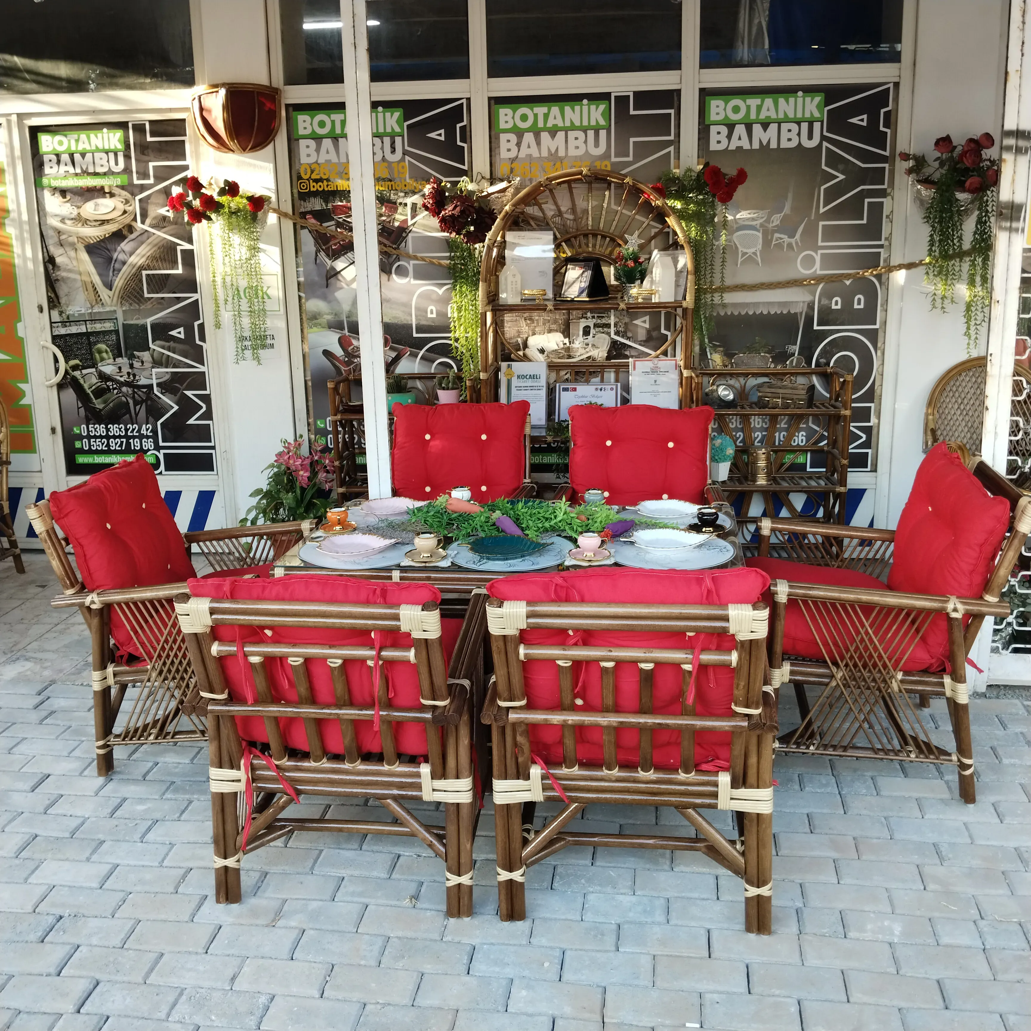 Bodrum Bambu Düz Sopa Balkon Bahçe Takımı 6 Kişilik 